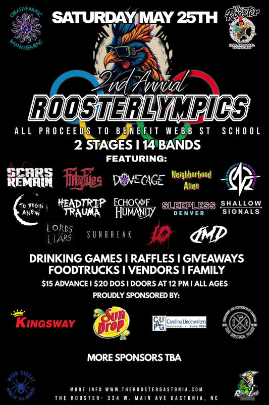 Playing at the Roosterlympics, May 25th @ 12PM