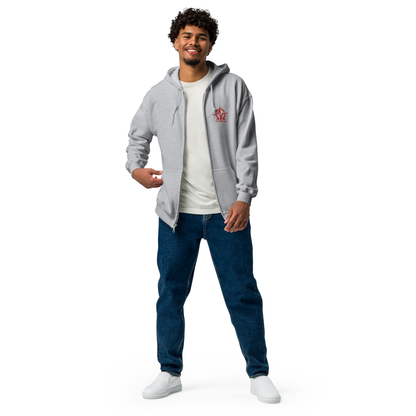 Unisex embroidered heavy zip hoodie